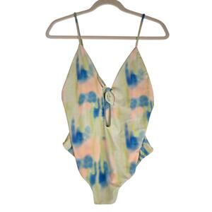 AILA BLUE Swimwear One Piece Womens Swimsuit Sz M Tie Dye V-Neck